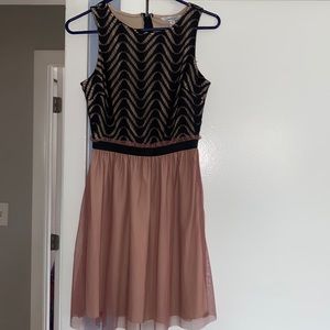 Black/tan and rose pink dress
